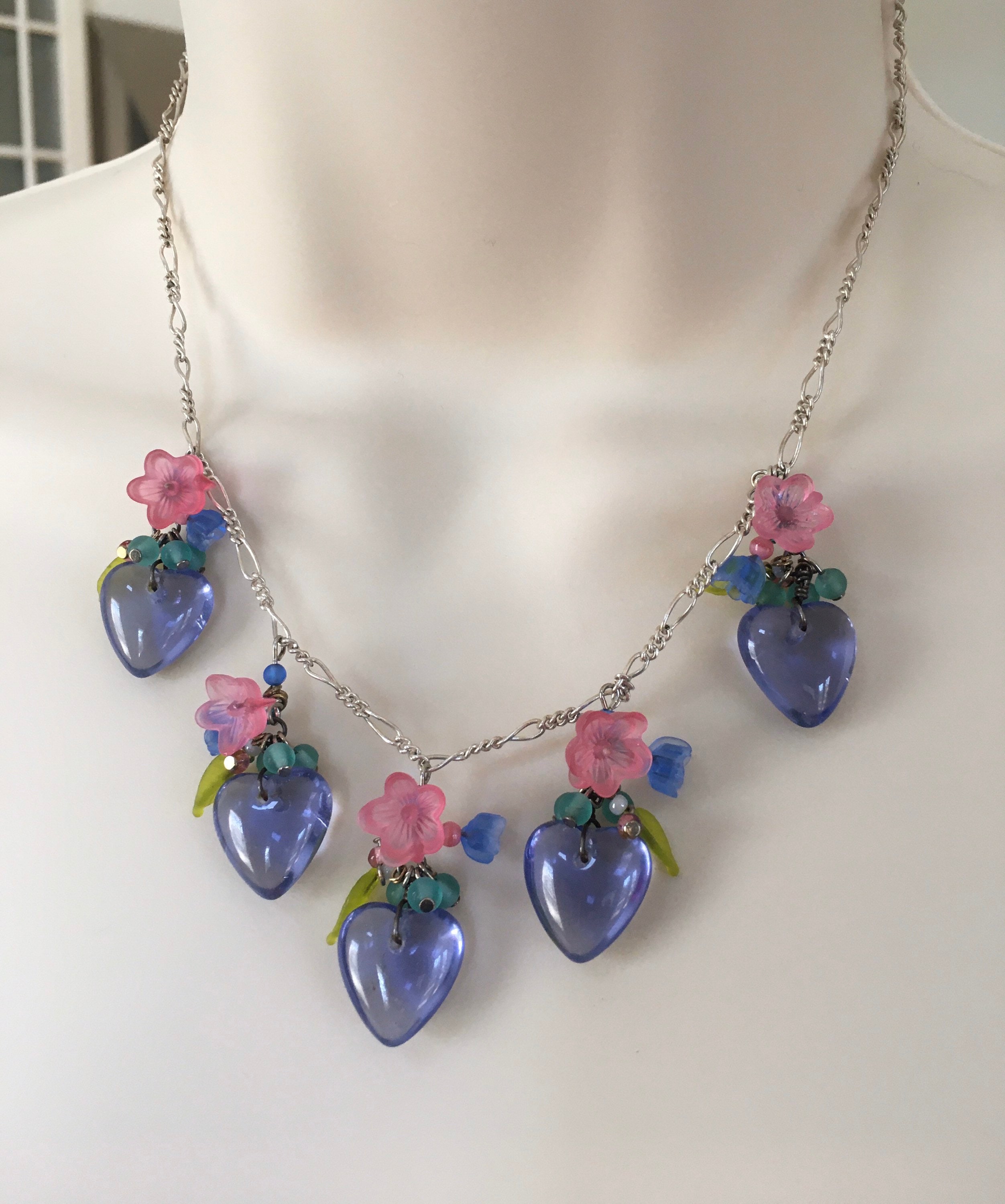 Vintage Czech Glass Necklace, Antique Czech Glass Flower Necklace