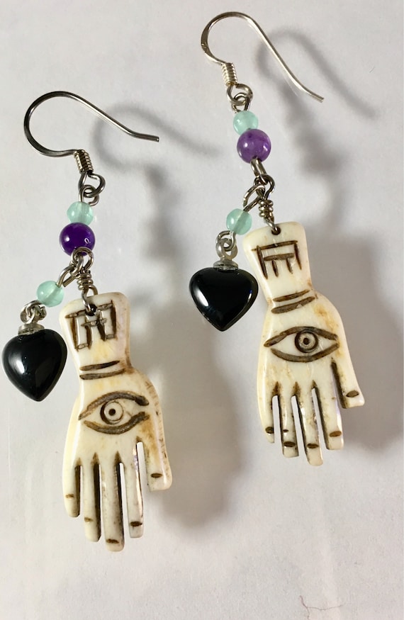 Pendientes De Gancho De Mano Gótico Fatima Hamsa Pendientes Pendientes De Gancho De Mano Gótico Fatima Hamsa Pendientes