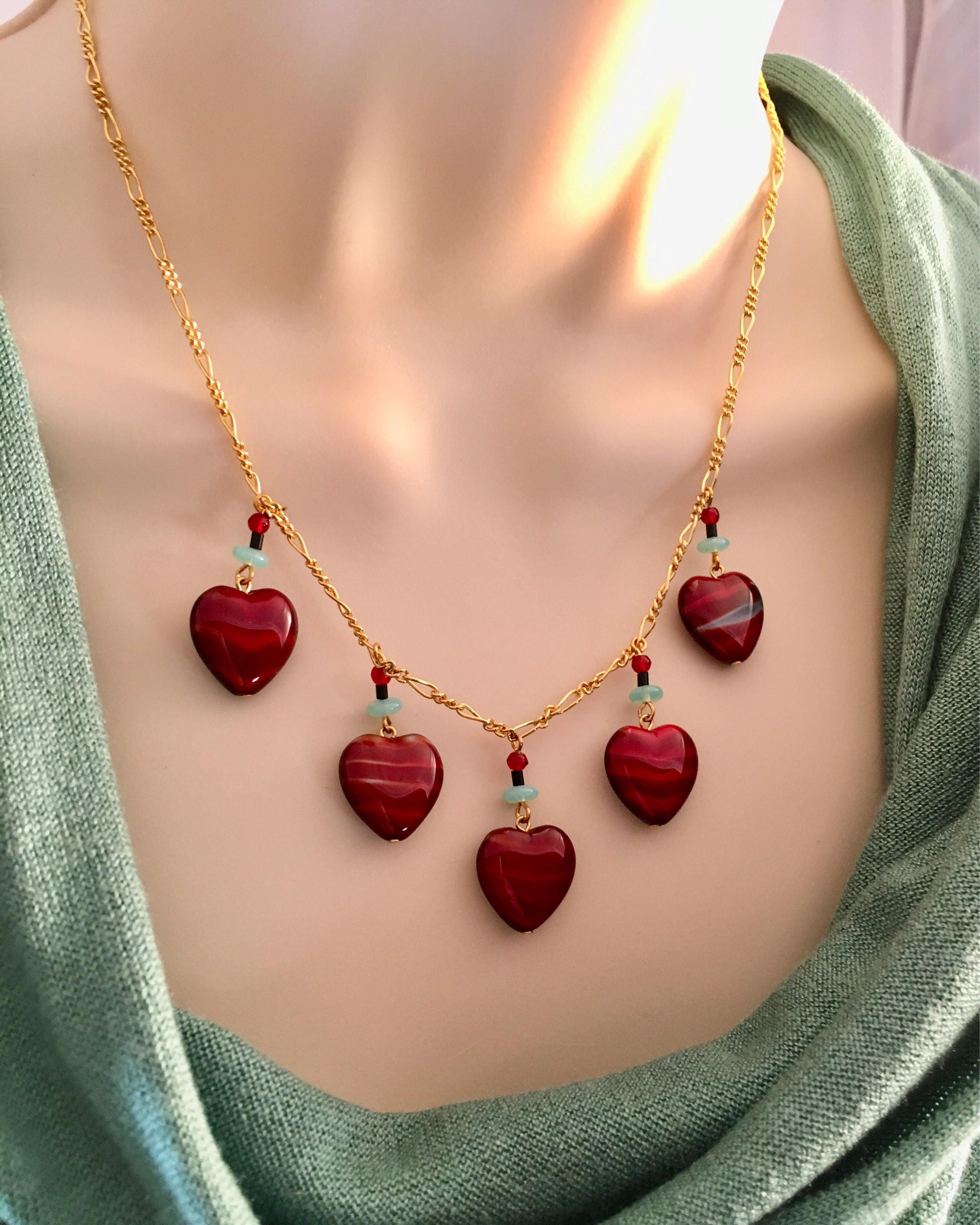 Geweldig Versnipperd Vooruitzien Rood hart ketting Vintage hart ketting Tsjechisch glas hart - Etsy België