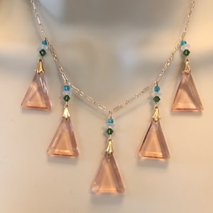 Vintage Czech Glass Necklace Art Deco Peach Pyramid and Swarovski Necklace by Lucy Isaacs Mothers Day