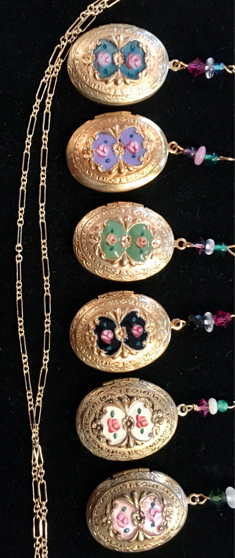 SALE Vintage Enamel Locket Gulloich Locket Teal Purple Etsy