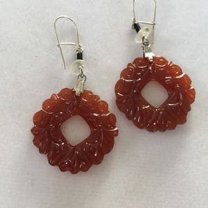 SALE! Vintage Czech Glass Earrings, Pressed Glass Earrings,  Carnelian Glass Wreath Earrings, Lucy Isaacs