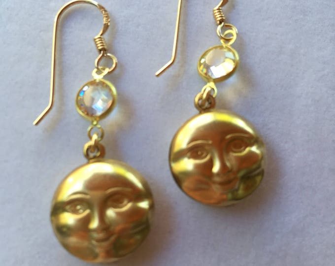 Moon Phase Earrings, Celestial Earrings, Moon Face Earrings, Gold Moon, Full Moon Face Earrings, Lucy Isaacs