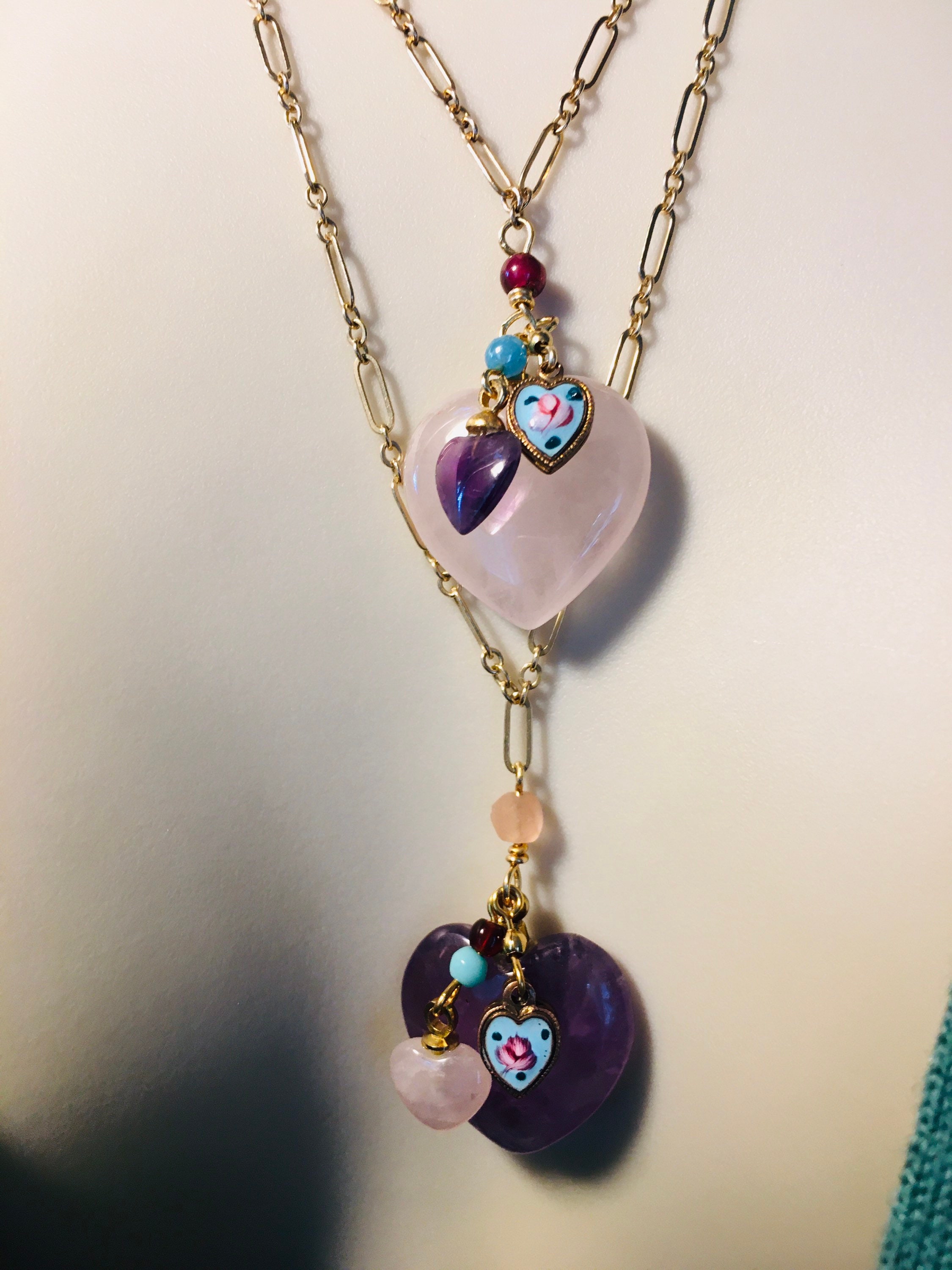 Vintage Quartz and Amethyst Heart Necklace by Lucy Isaacs, Heart