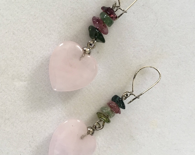 Rose Quartz Earrings, Tourmaline Earrings, Pink Heart Earrings, Gemstone Earrings Tourmaline by Lucy Isaacs