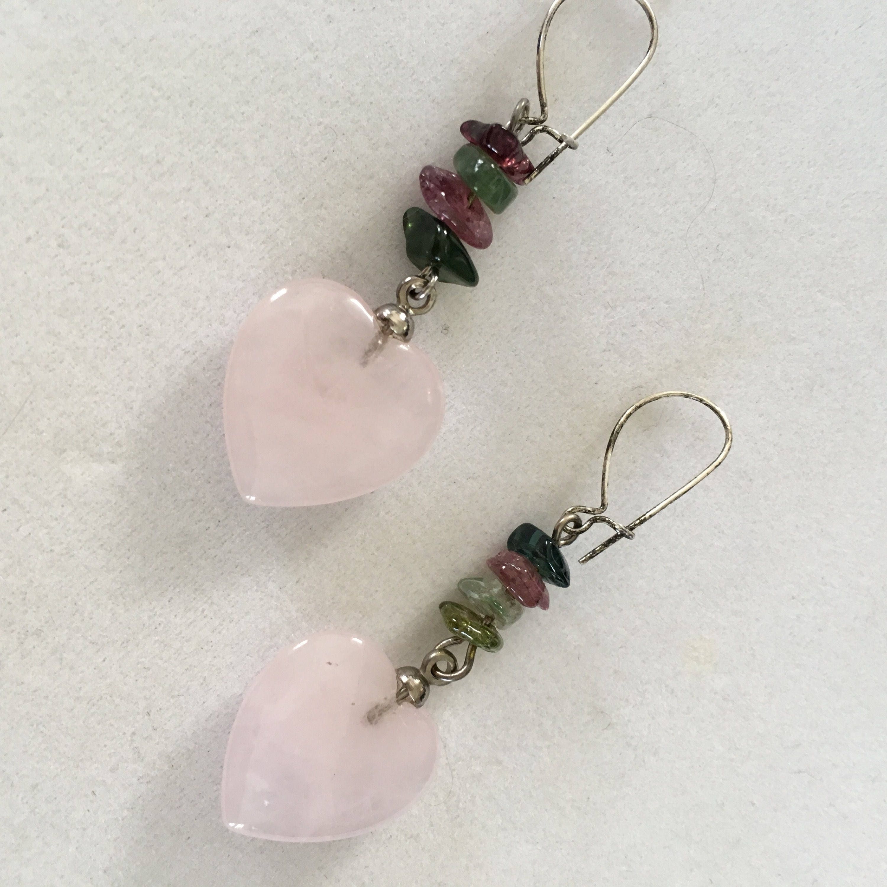 Rose Quartz Earrings, Tourmaline Earrings, Pink Heart Earrings, Gemstone Earrings Tourmaline by Lucy Isaacs
