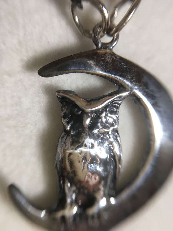 Owl Necklace, Sterling Owl, Vintage Silver Owl Pe… - image 2