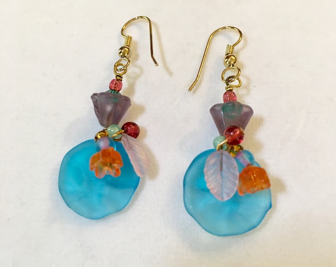 Vintage Czech Glass Earrings, Blue Earrings, Floral Earrings. Czech Glass Earrings Blue Glass Lily Pad Earrings by Lucy Isaacs