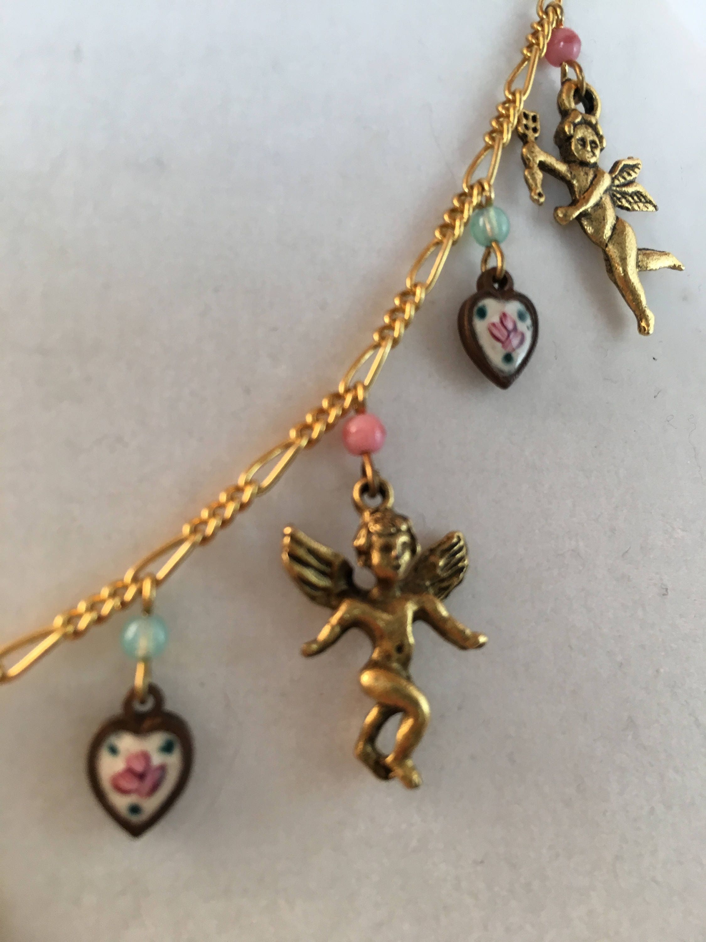 Cupid Necklace, Vintage Enamel Heart and Cupid Necklace by Lucy Isaacs ...