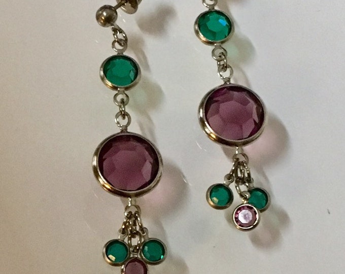 Swarovski Crystal Earrings Amethyst and Emerald Crystal Dangle Earrrings by Lucy Isaacs