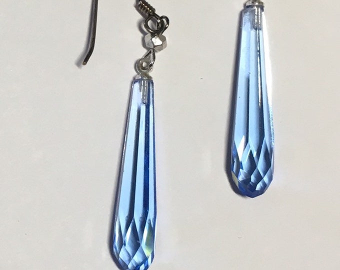 Vintage Czech Glass, Czech Glass Earrings, Blue Earrings,  Czech Glass Faceted Drop Earrings, Lucy Isaacs