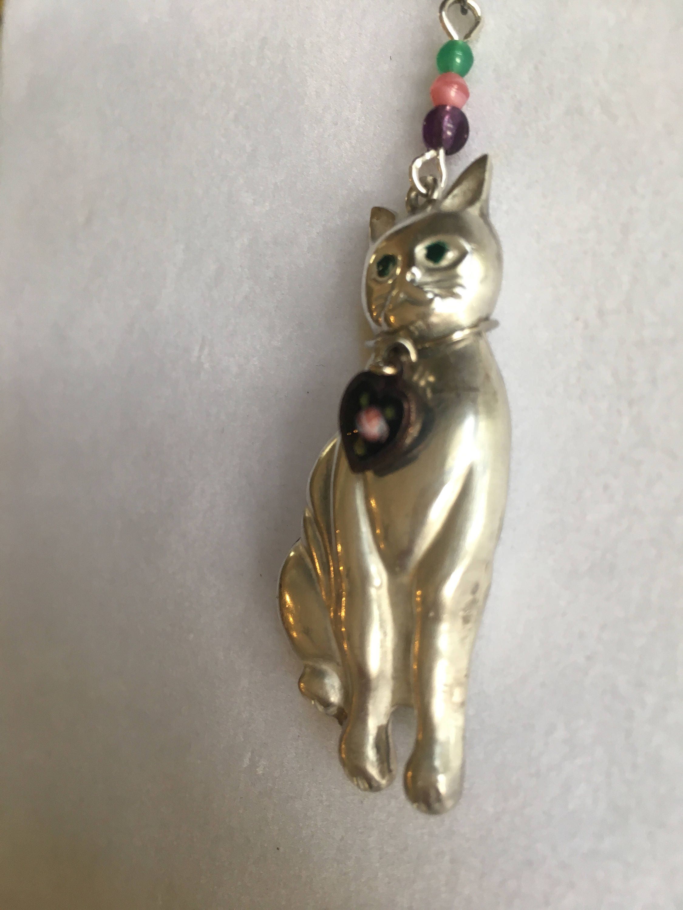Silver Cat Necklace, Vintage 3D Sterling Cat Pendant, Lucy Isaacs
