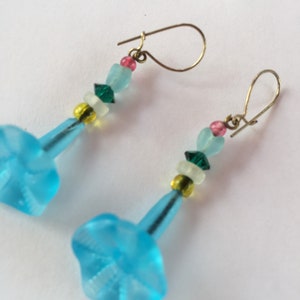 Vintage Czech Pressed Glass Earrings, Pink Earrings, Aqua Earrings, Cobalt Earrings, Czech Glass Earrings,  Flower Earrings by Lucy Isaacs