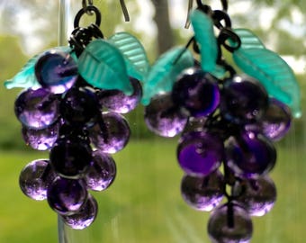 Antique Glass Grape Cluster Earrings