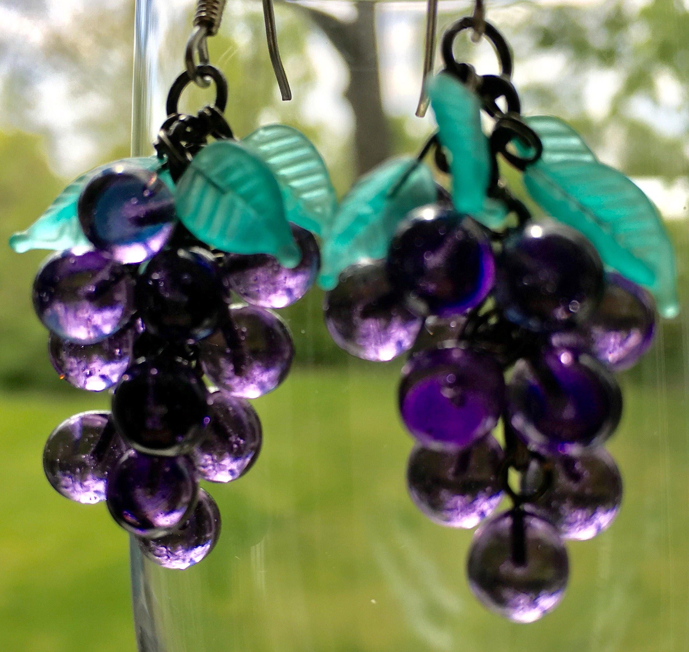 Buy Grape Earrings Vintage Cherry Brand Glass Grape Cluster