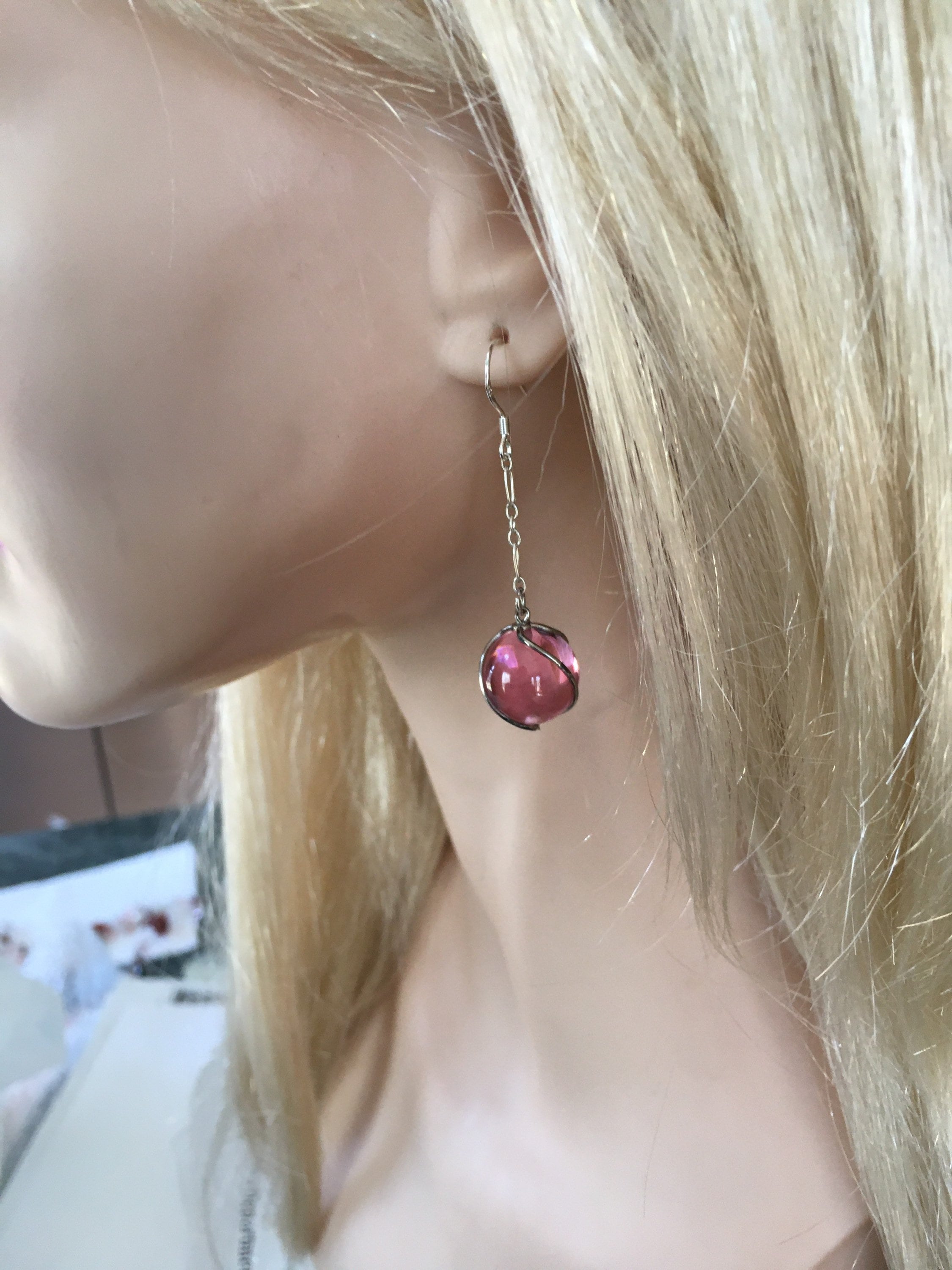 Pools of Light, Vintage Crystal Ball Earrings, Pink Earrings, Pools of