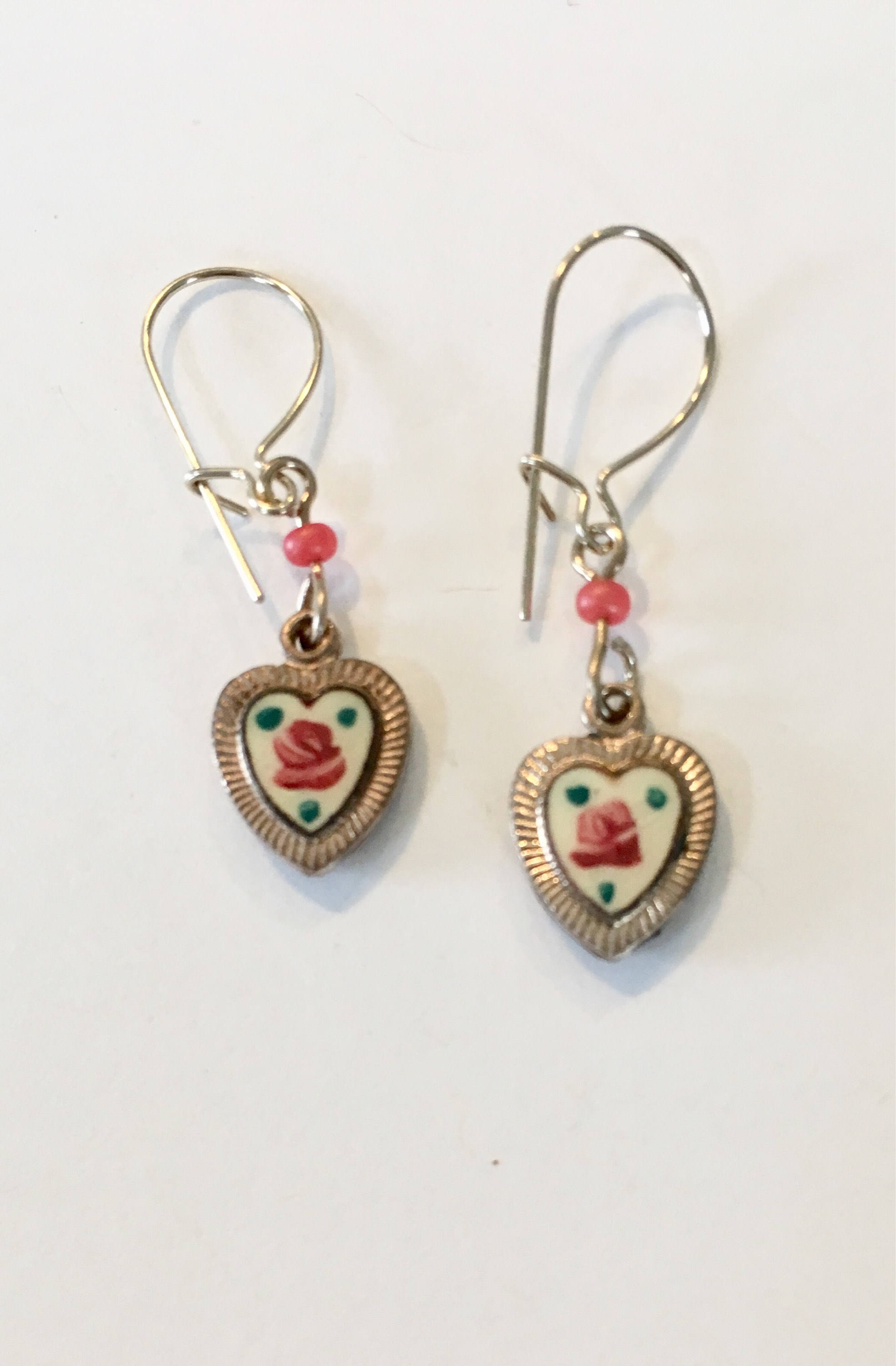 Vintage Heart Earrings, Vintage Enamel Heart Earrings, Vintage