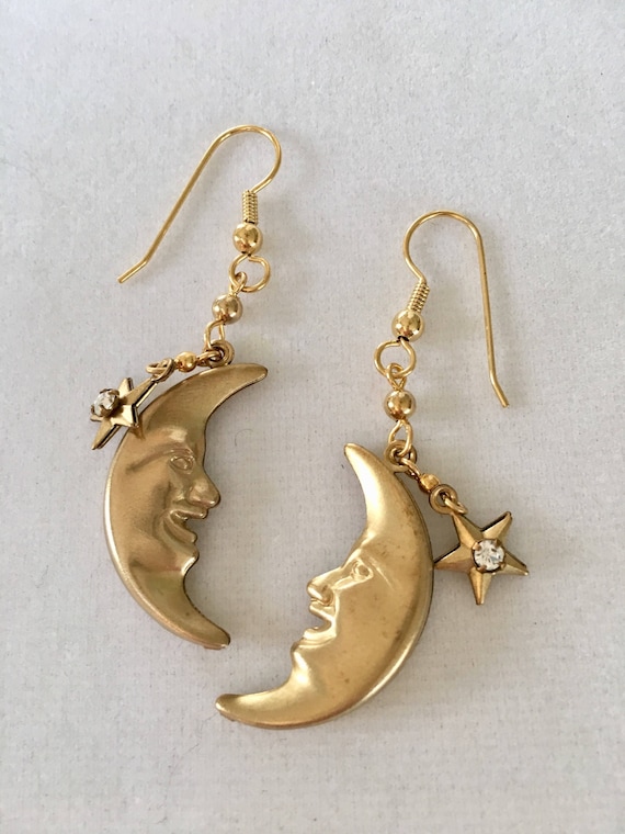 Moon Phase Earrings Vintage Man in the Moon Cresce