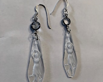 Vintage Czech Glass Art Deco Earrings, Gold or Sterling, Ballerina Gift, Ballet Earrings, Antique Intaglio, Isadora Duncan, Lucy Isaacs