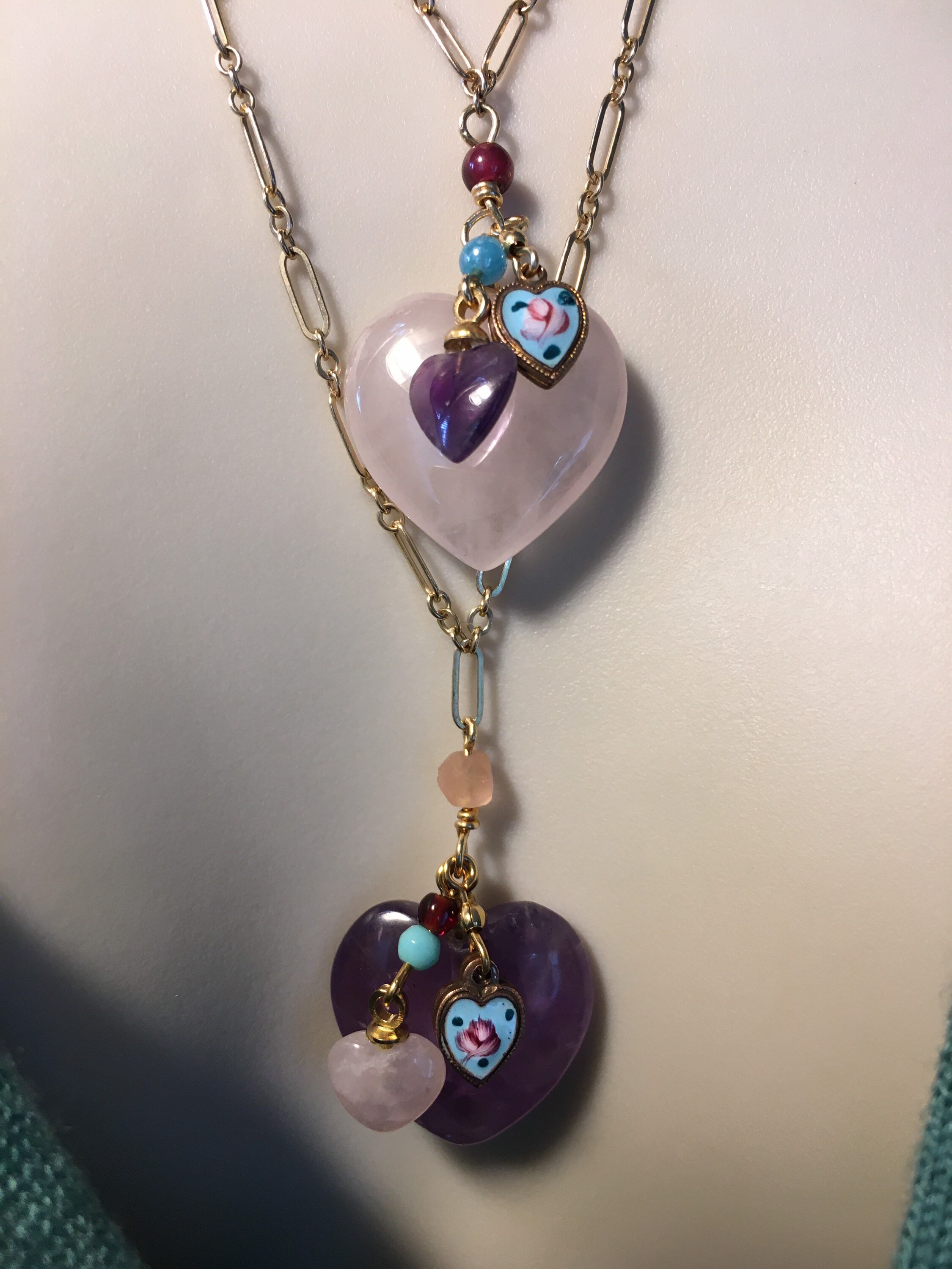 Vintage Quartz and Amethyst Heart Necklace by Lucy Isaacs, Heart ...