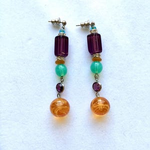 Vintage Czech Glass Earrings, Peacock, Purple, eal, Amber Czech Glass Earrings by Lucy Isaacs
