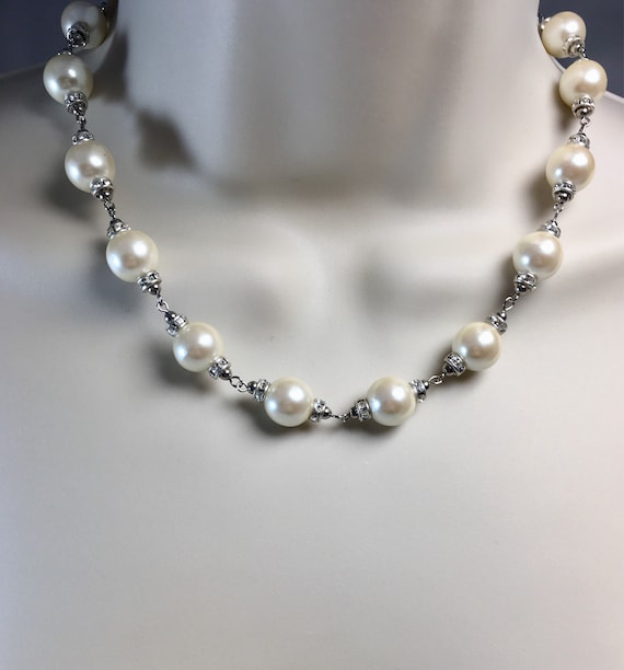 Swarovski Pearl Bridal Necklace: Sterling Silver Crystal Choker, Lucy Isaacs