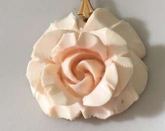 Vintage Bone Rose Necklace Bone Pendant Bone Rose Necklace, Flower Necklace Bone and Garnet Gemstone Necklace, Lucy Isaacs