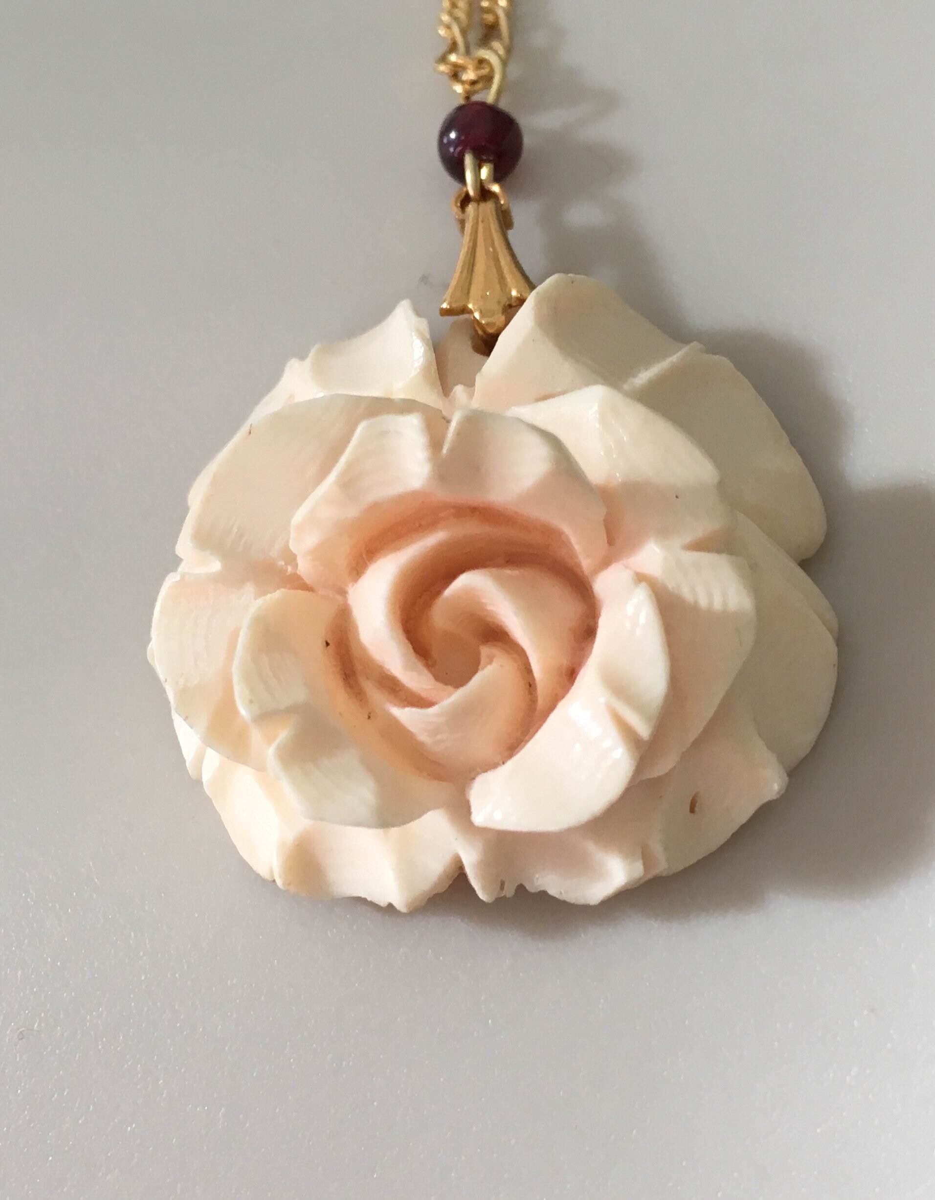 Vintage Bone Rose Necklace Bone Pendant Bone Rose Necklace Flower