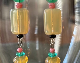 Vintage Czech Glass Earrings, Vanilla Ice Earrings by Lucy Isaas