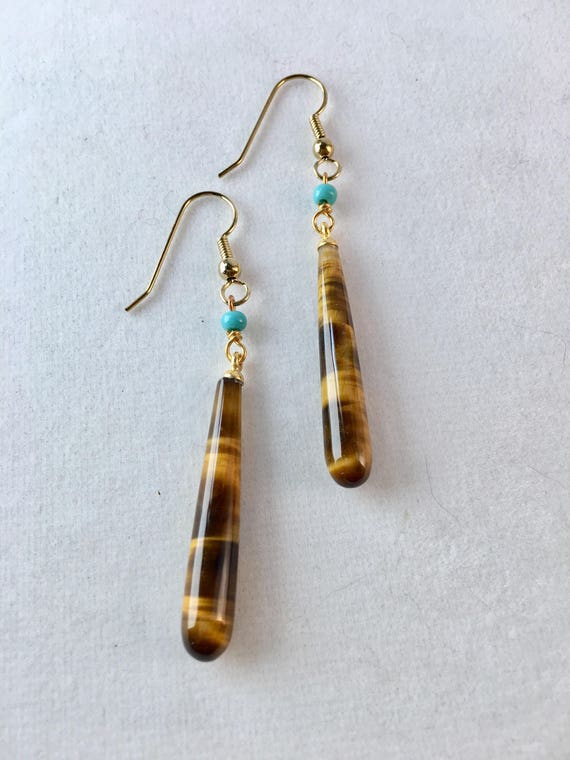 Mıçı New Season Stylish Tiger Eye Stone Natural Stone Earrings - Trendyol