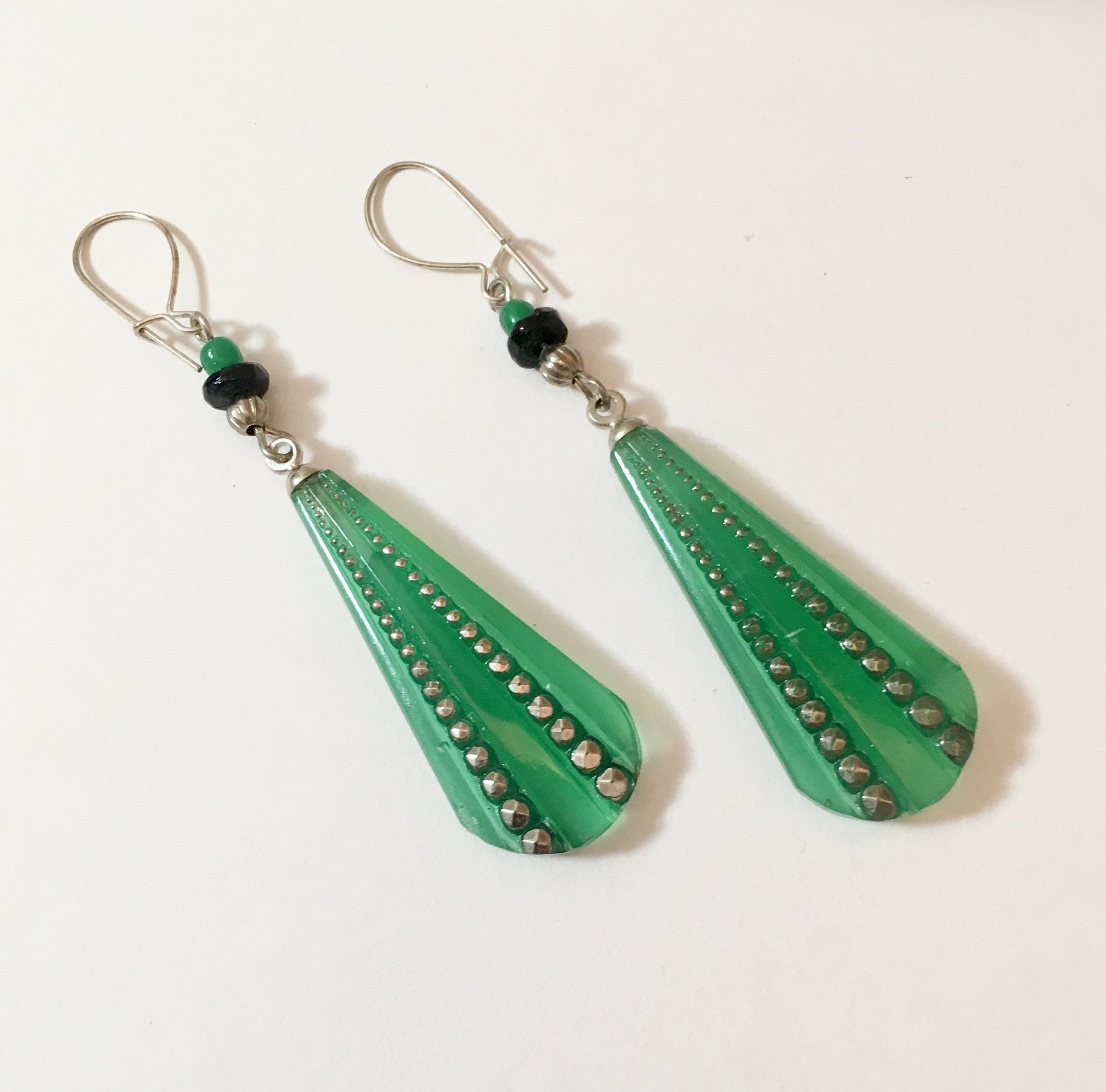 Vintage Sterling Silver Art Glass Drop Earrings