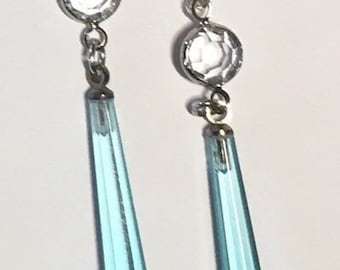 Vintage Czech Glass, Czech Glass Earrings, Aqua Earrings, Blue Earrings,  Czech Glass Faceted Drop Earrings, Lucy Isaacs