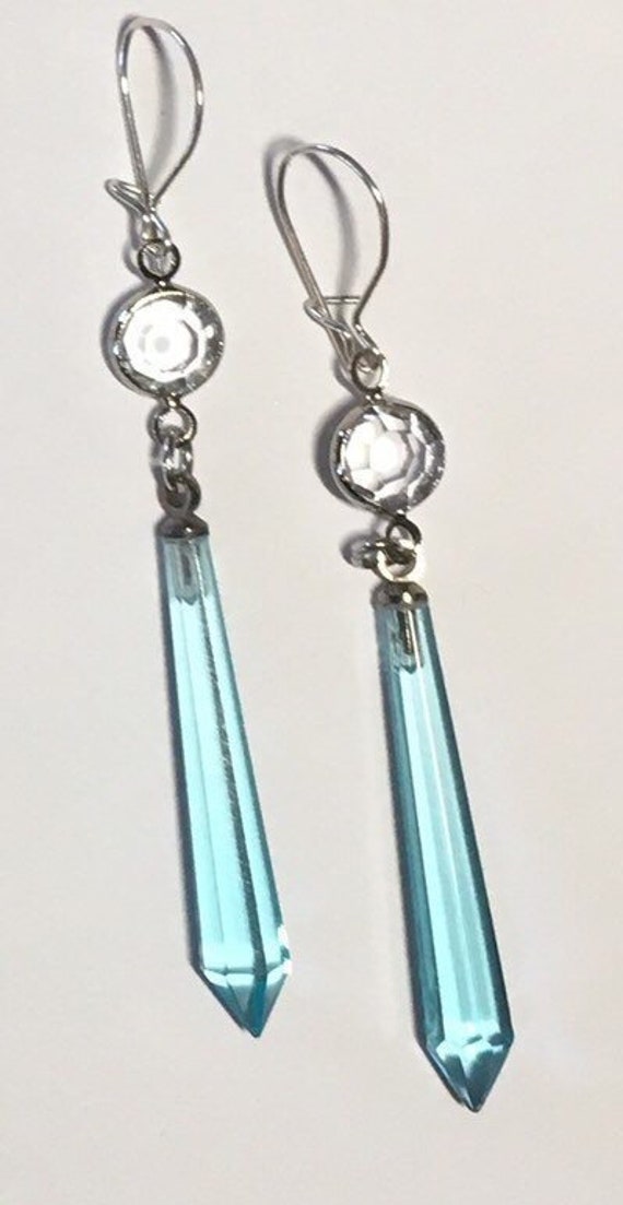 Vintage Czech Glass, Czech Glass Earrings, Aqua Ea