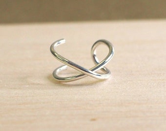 Sterling silver crossover ear cuff, double hoop ear cuff, slip on ear cuff, handmade silver loop cuff, clip on ear cuff, no piercing