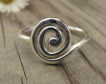 Bague spirale en argent sterling, bague en argent, bague tendance, bague spirale, tourbillon, cadeau, bague de promesse, bague main droite, bague asymétrique, unique