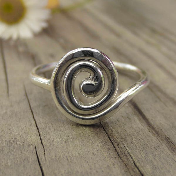 Bague spirale en argent sterling, bague en argent, bague tendance, bague spirale, tourbillon, cadeau, bague de promesse, bague main droite, bague asymétrique, unique