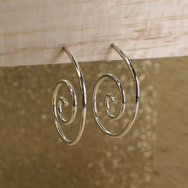 Sterling Silver Spiral Earrings, sterling silver large hoops, silver statement earrings,boho earrings, spiral hoop earrings, hippie earrings