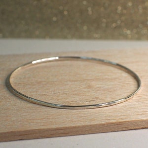 Sterling Silver Bangle Bracelet, thin stacking bangle, birthday jewellery gift, recycled silver hammered bangle, large / small sized bangle