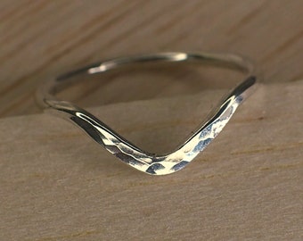 Sterling Silver Wishbone Ring, chevron ring, curved ring, v ring, wishbone band, promise ring, keeper ring, stacking ring, friend gift