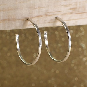 Sterling silver hammered hoop earrings, handmade earrings, medium silver hoops simple silver hoops, recycled silver hoops, custom size hoops