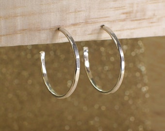 Sterling silver hammered hoop earrings, handmade earrings, medium silver hoops simple silver hoops, recycled silver hoops, custom size hoops