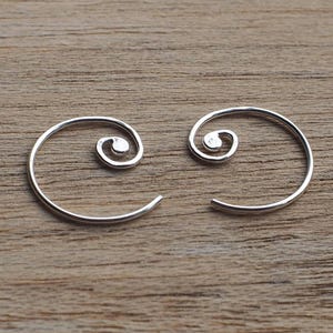 Sterling Silver Spiral Hoop Earrings - Minimalist Hammered Threader Swirl Design - Solid 925 silver