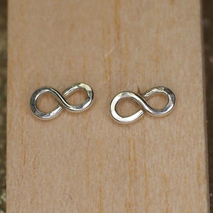 Sterling Silver Infinity Stud Earrings, Small Stud Earrings, endless loop ear stack, solid 925 silver studs, hammered finish boho studs,