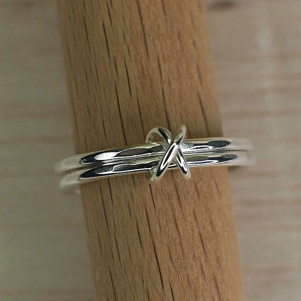 Sterling Silver Double Fidget Ring: Handmade Knot Bead Spinner Anxiety Ring in solid 925