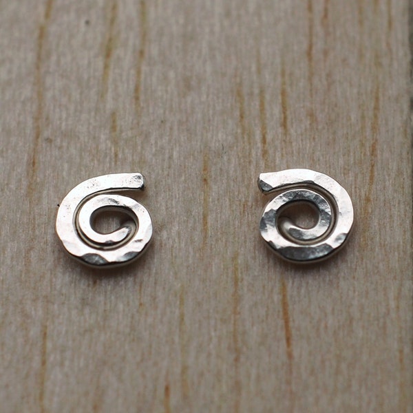 Hammered Sterling Silver Spiral Stud Earrings: Tiny Swirl Design (5.5mm) in solid 925 silver.