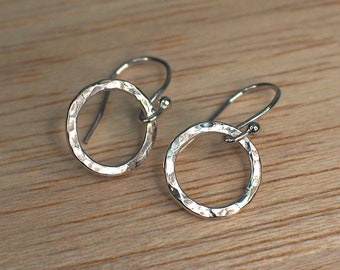 Sterling Silver Open Circle Drop Earrings, handmade earrings, small dangle earrings, circle earrings, handmade in the UK