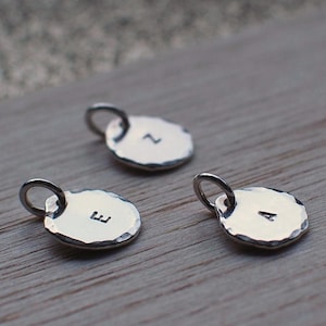 Sterling Silver Small Initial Necklace Pendant with Hammered Texture. Handmade Alphabet Charm.