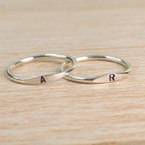 Personalised Sterling Silver Initial Ring:  Little Hammered Signet, Handmade in 925 Silver