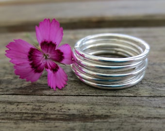 Sterling Silver Stacking Ring Set, Set of five, Round finish, Smooth polished, Handmade,  Unhammered, Custom size, minimalist, stacker rings