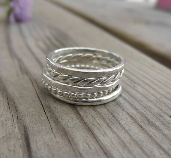 Textured Five Band Stacked Ring Set Sterling Silver Textured Five Band Stacked Ring Set Sterling Silver